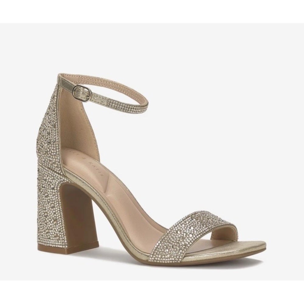 Kelly & Katie Caital Block Heel Gold Metallic Studded Size 9 Party Shiny Bling